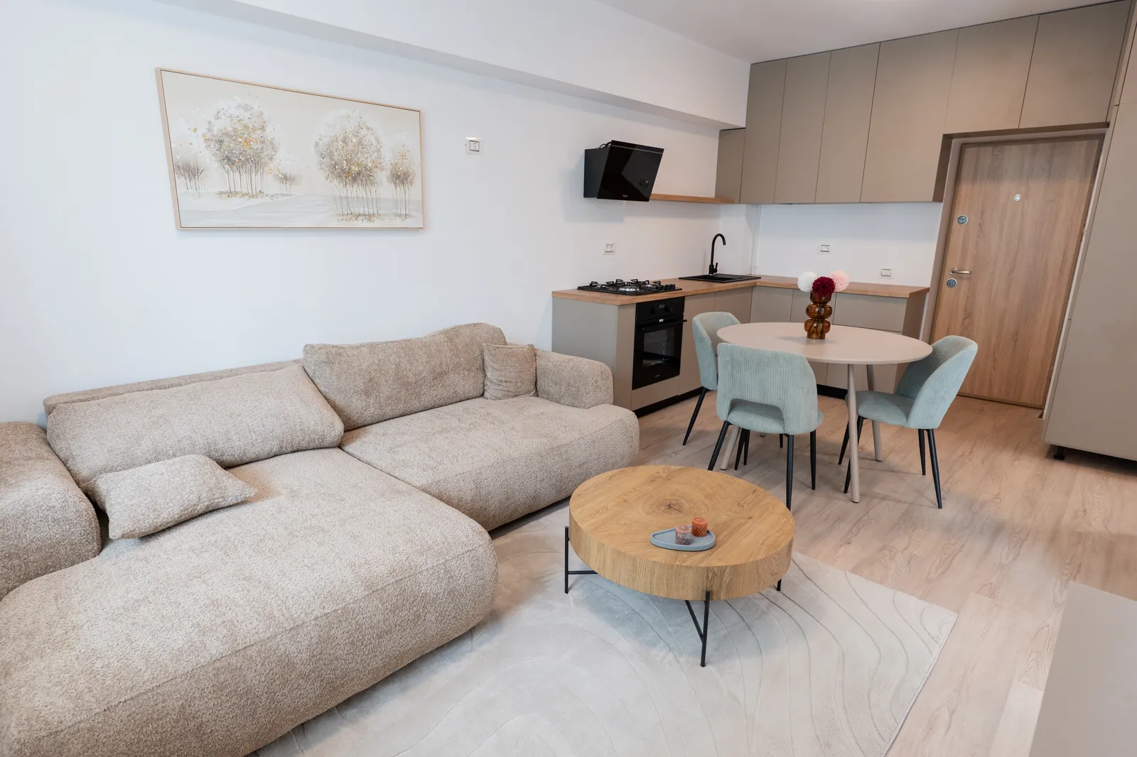 Fratiei 7 — fotografie din livingul unui apartament finisat și mobilat
